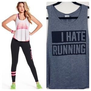 Victoria’s secret PINK I hate running tank vintage gray & black racerback
